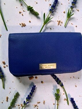 henri bendel cobalt blue Saffiano wallet with gold plaque